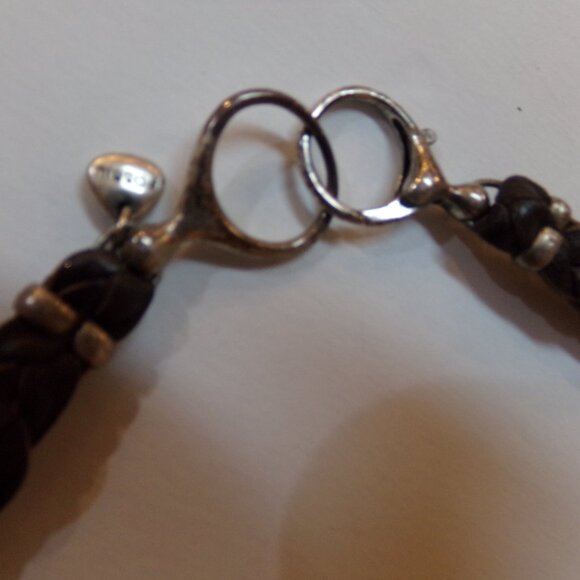 Fossil Flower Necklace Leather Silver Bronze Tone 16'' CZ Sparkle - Picture 11 of 12